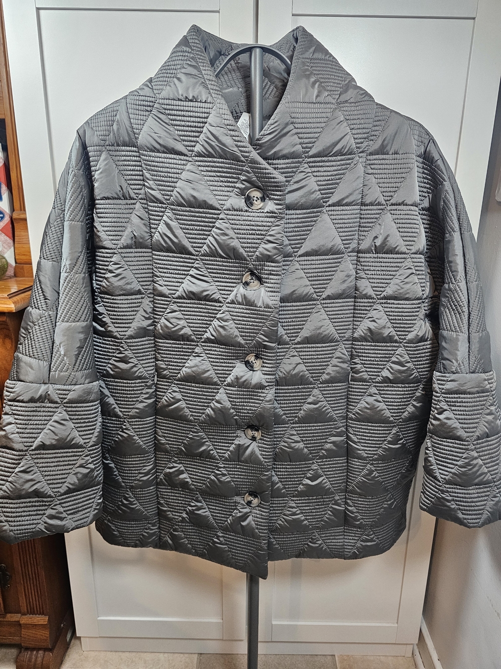 NWT MarlaWynne Geometric Triangle Quilted Puffer Jacket Coat Gray Women's Size L
